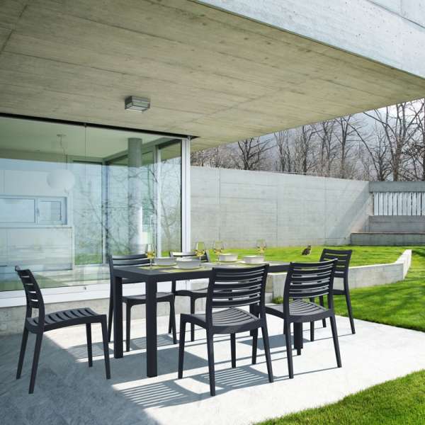 Table de terrasse rectangulaire en résine gris foncée - Ares - 2