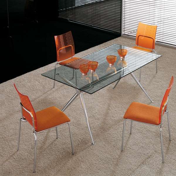 Table en verre design avec pieds en x en métal chromé - Brioso Midj® - 4