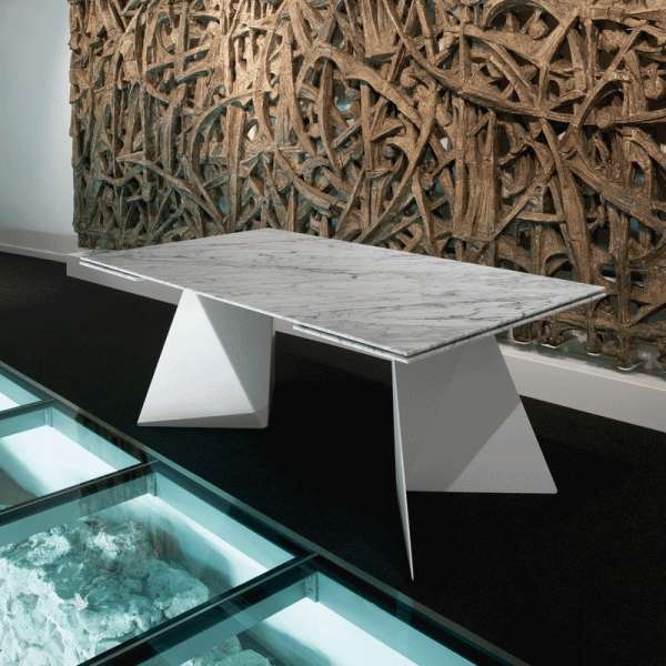 Table design extensible en marbre blanc - Euclide - 2