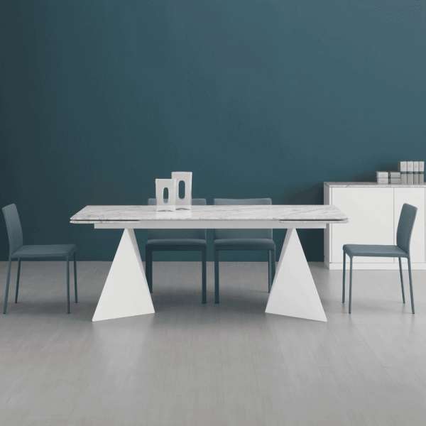 Table design extensible en marbre blanc - Euclide 4 - 1
