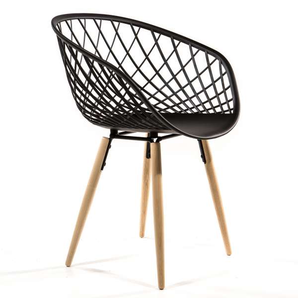 Chaise en polypropylène noir et bois naturel - Sidera - 7