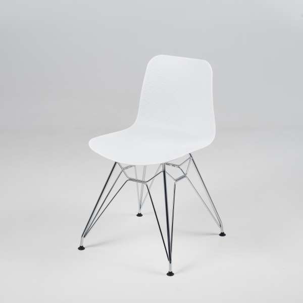 Chaise design en plastique blanc et métal chromé - Céleste - 2