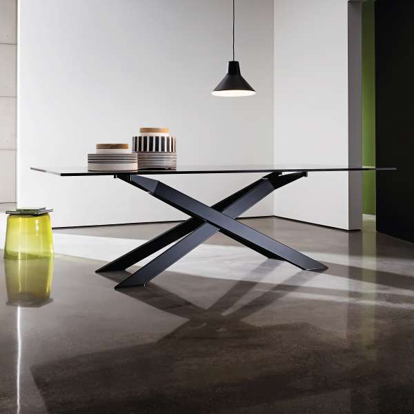 Table de salle à manger design en verre et métal - Cross 3 - 3