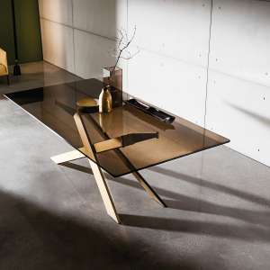 Table de salle à manger design en verre et métal - Cross