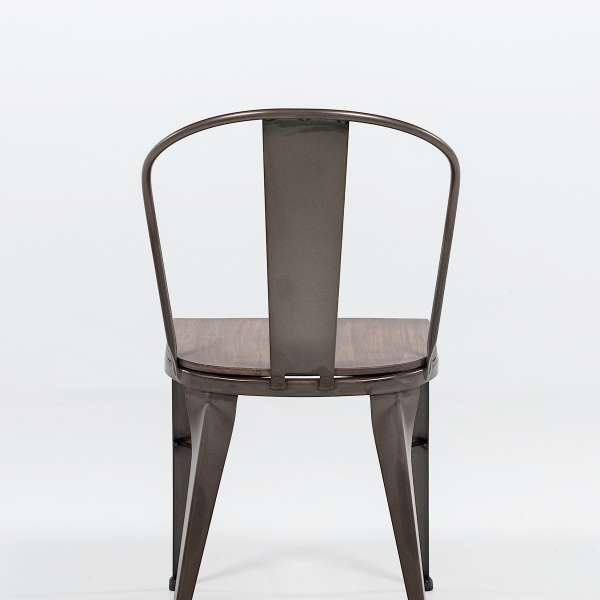 chaise industrielle en acier brut vernis, assise bois pin rustique 2 - 3
