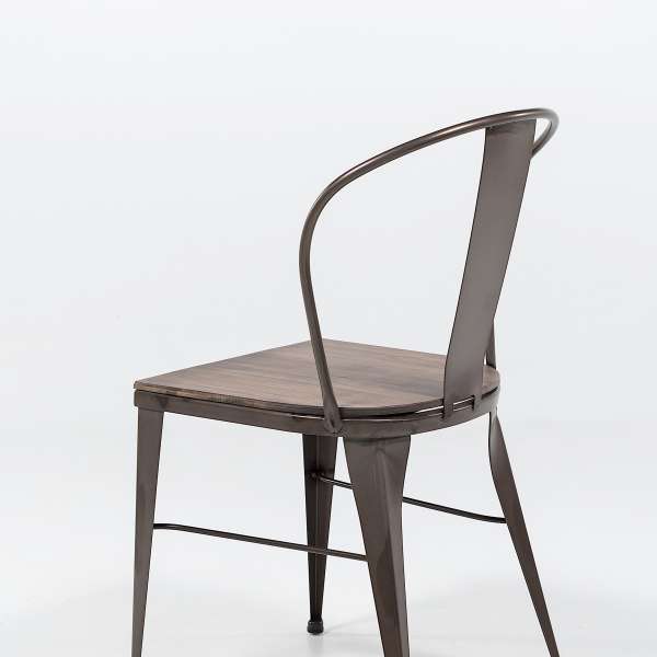 chaise industrielle en acier brut vernis, assise bois pin rustique 6 - 7
