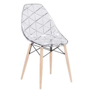 Chaise design coque transparente avec pieds en bois naturel - Prisma