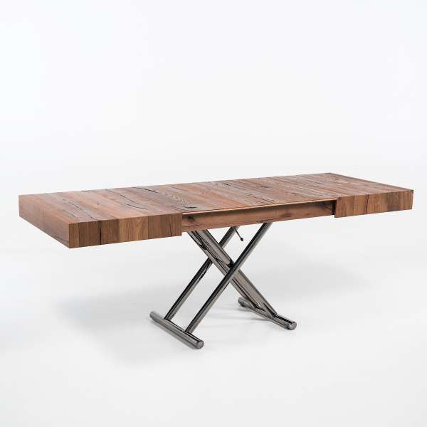 Table relevable extensible en bois piétement noir chromé - Ulisse - 8