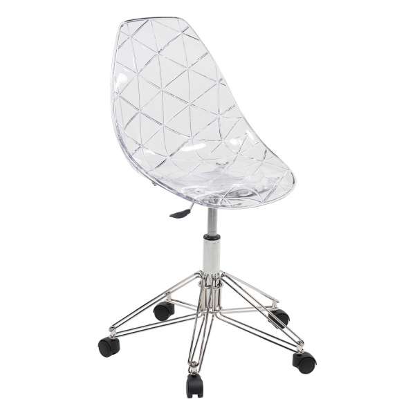 Chaise de bureau design sur roulettes coque transparente et pied en métal chromé - Prisma - 1