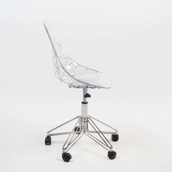 Chaise sur roulettes coque transparente et pied en métal chromé - Prisma - 3