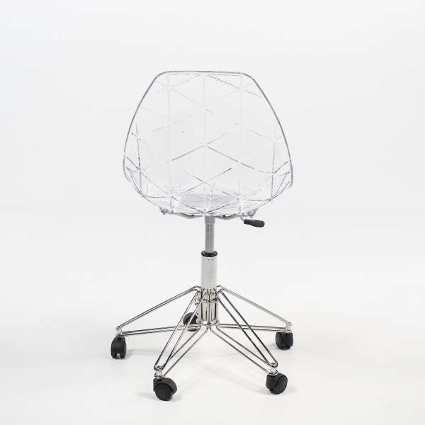 Chaise à roulettes coque transparente et métal chromé - Prisma - 4
