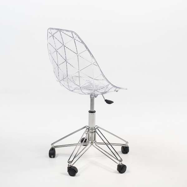 Chaise de bureau sur roulettes coque transparente et pied en métal chromé - Prisma - 5