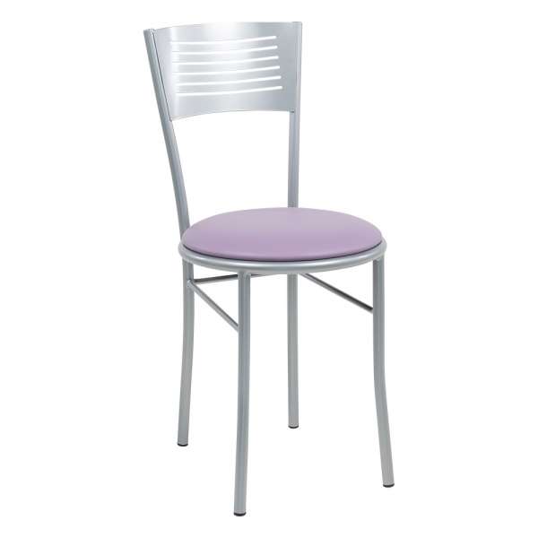 Chaise de cuisine rétro en métal satiné et synthétique violet - Carol - 1