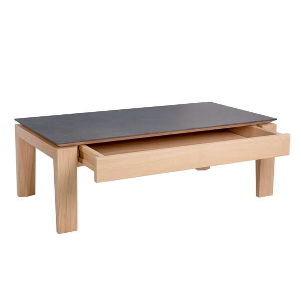 Table basse contemporaine rectangulaire en bois et céramique avec tiroir - Bakou 2 - 2