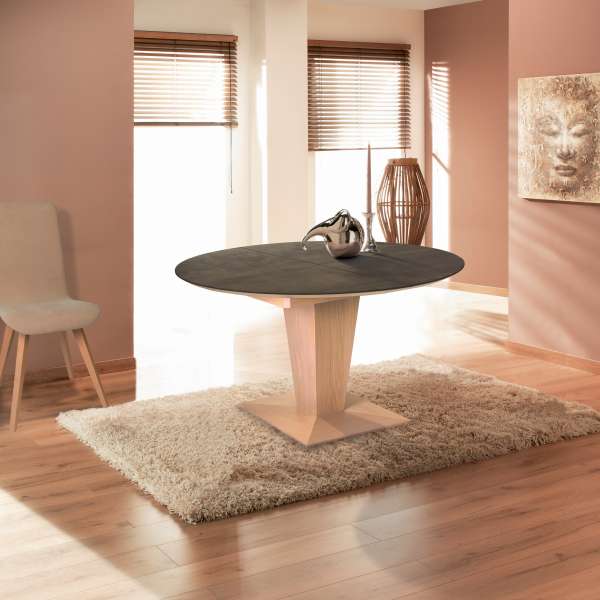 Table ronde moderne extensible en céramique et bois - Philae - 1
