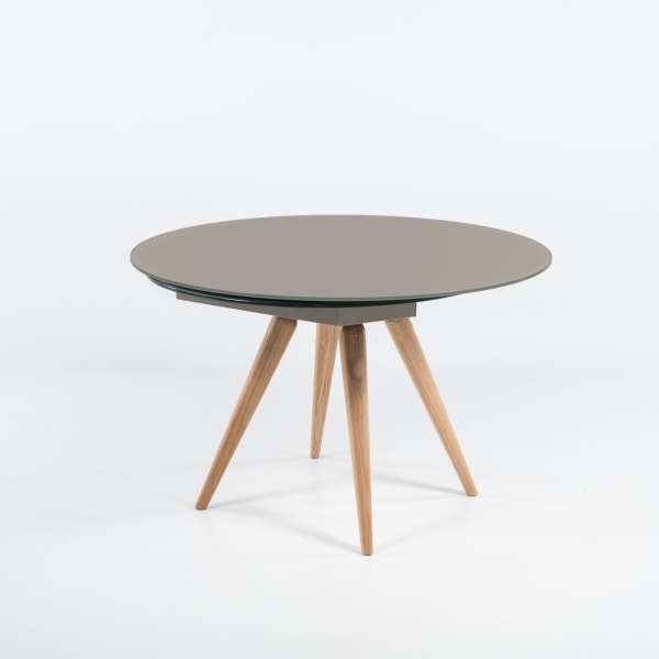 Table moderne ronde en verre gris et hêtre - Myles - 2