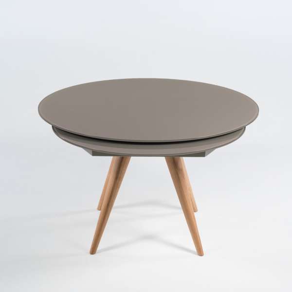 Table ronde en verre avec allonges demi-lune en verre gris foncé et bois - Myles - 6