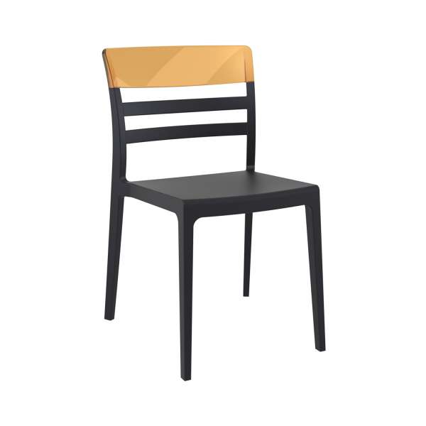 Chaise moderne empilable en polypropylène noir et polycarbonate ambre - Moon - 7