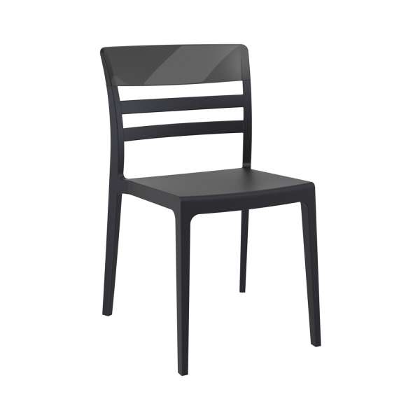 Chaise moderne empilable en polypropylène noir et polycarbonate gris fumé transparent - Moon - 12