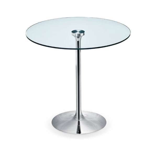 Table ronde pied central en verre transparent et métal chromé - Infinity Midj® - 1