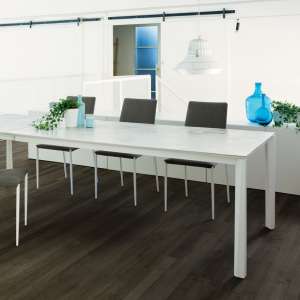 Table extensible moderne en céramique blanche et acier laqué - Prisma