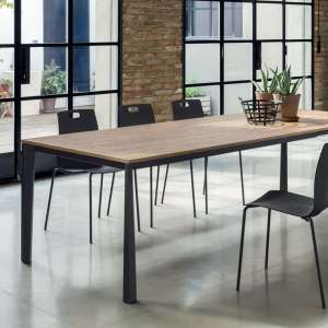 Table moderne extensible en mélaminé chêne et acier laqué noir - Prisma