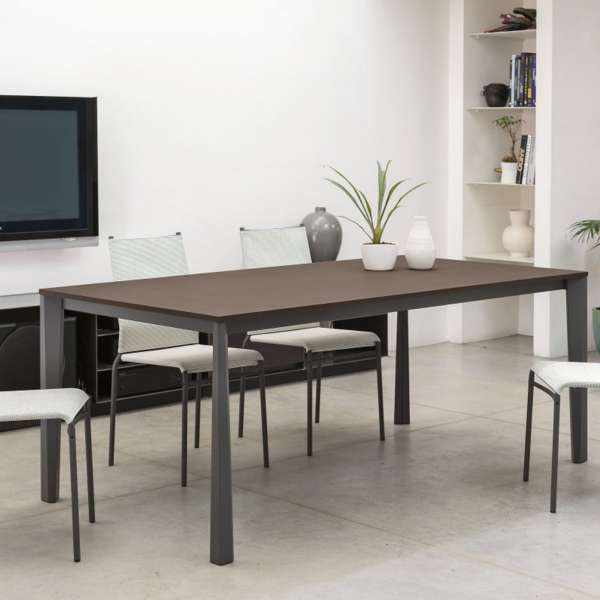 Table moderne extensible en mélaminé sable et acier laqué anthracite - Prisma - 3