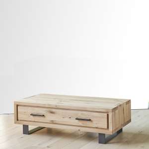 Table basse moderne avec tiroir en chêne massif et métal - Oregon