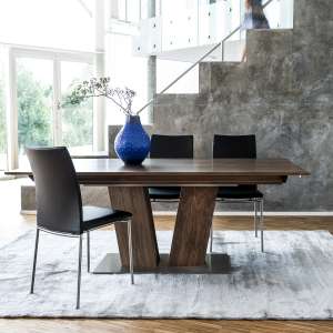 Table en bois foncé moderne extensible avec pied central - SM39