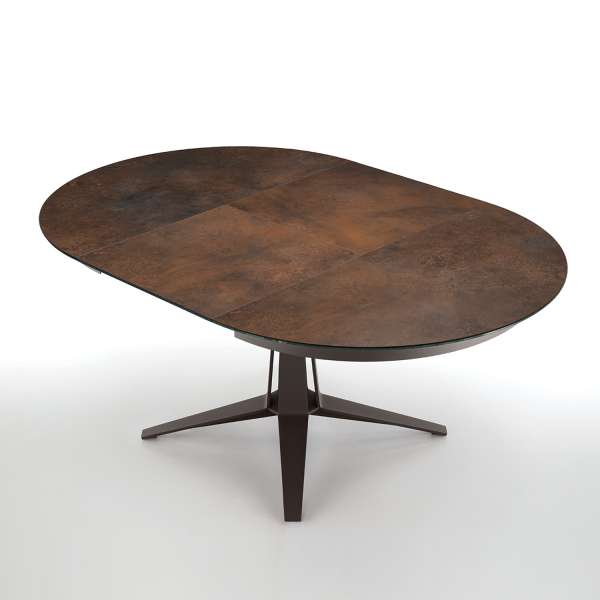 Table design ronde avec allonges en céramique rouille pied central en métal marron foncé - Link Midj® - 3