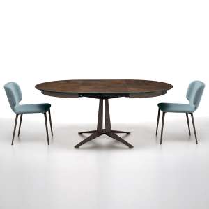 Table moderne ronde extensible en céramique rouille pied central en métal marron foncé - Link Midj®