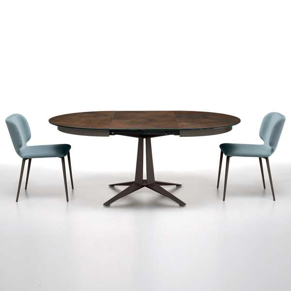 Table moderne ronde extensible en céramique rouille pied central en métal marron foncé - Link Midj® - 1