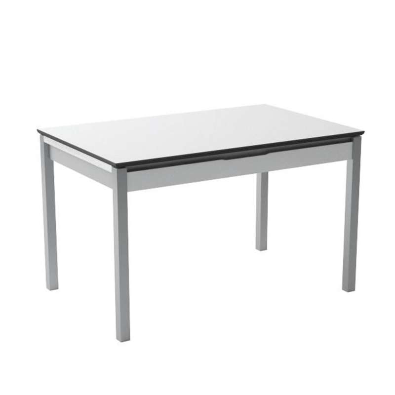 Petite table de cuisine en mélaminé blanc extensible avec tiroir