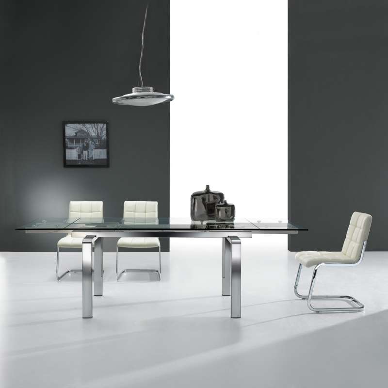 Table Design En Verre Extensible Avec Pieds Chromes Tanina 4
