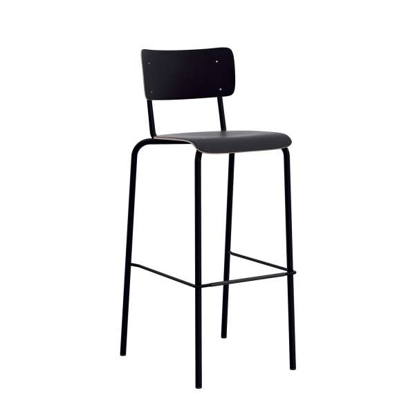 Tabouret de bar noir avec dossier style vintage - College - 1