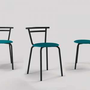 Chaise de cuisine fabriquée en France assise ronde turquoise Atol Pandoria structure métal noir - Xélux