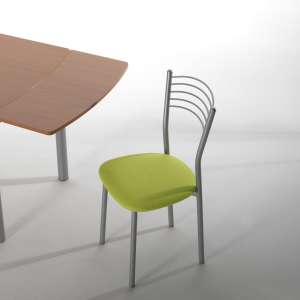 Chaise de cuisine en métal chromé avec assise verte rembourrée - Marta