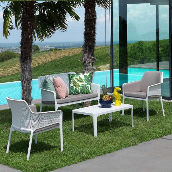Table basse de jardin moderne avec plateau blanc micro-perforé 100 x 60 cm - Net - 3