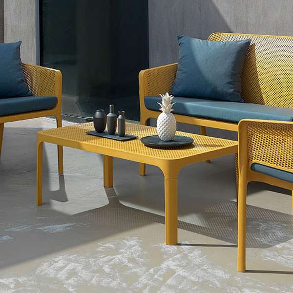 Table basse de jardin moderne avec plateau jaune micro-perforé 100 x 60 cm - Net - 4