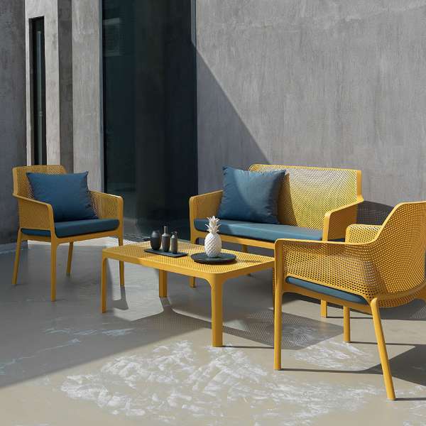 Table basse de jardin moderne avec plateau moutarde micro-perforé 100 x 60 cm - Net - 4
