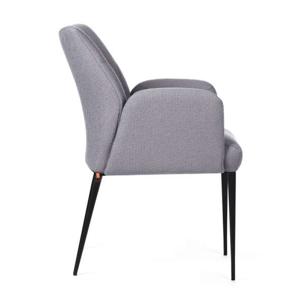 Chaise cocooning avec accoudoirs en tissu gris et pieds en métal noir - Enora Mobitec - 4