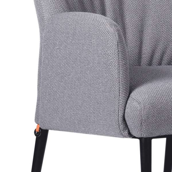 Chaise avec accoudoirs en tissu gris et pieds en métal noir - Enora Mobitec - 5