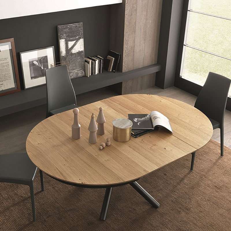 Table ronde extensible en bois et piétement en métal design pour salle à  manger