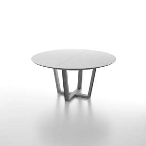 Table ronde extensible avec plateau en verre blanc et piétement design - Viktor