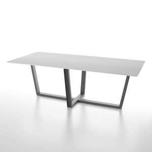 Table design rectangulaire en verre blanc et pieds métalliques modernes - Viktor