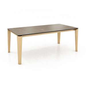 Table contemporaine plateau en céramique et pieds arrondis en bois - Oxford Mobitec®