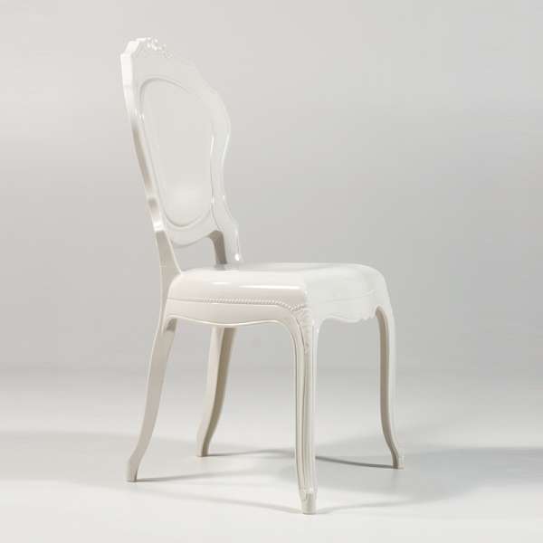 Chaise Louis 15 modernisée en polycarbonate opaque blanc - Belle Époque - 3