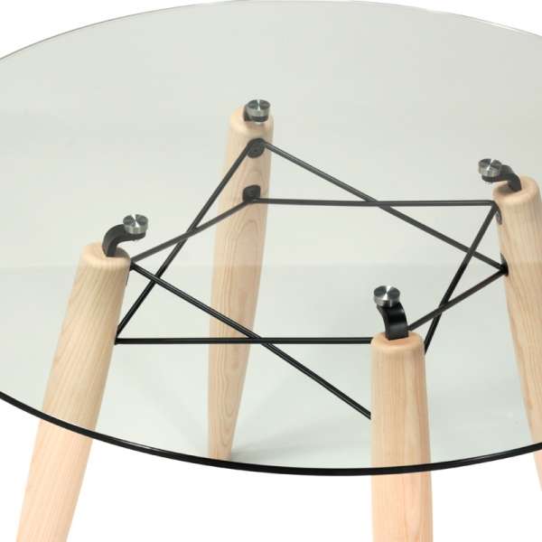 Table ronde en verre transparent avec pieds en bois blanchi - Souvenir - 4