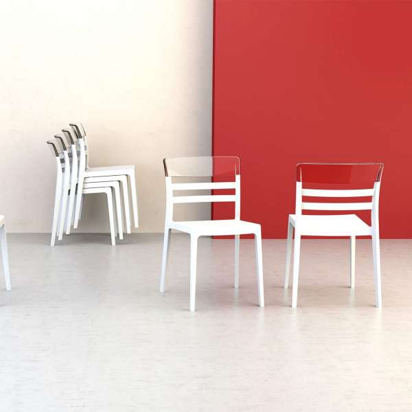 Chaise moderne empilable en polypropylène blanc et polycarbonate ambre transparent - Moon - 3
