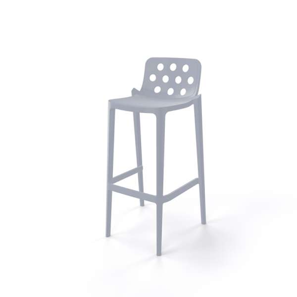 Tabouret hauteur 76 cm empilable en plastique gris clair avec dossier ronds ajourés - Isidoro - 18